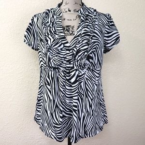 Halo Top Blouse Zebra Print 1X Ruffles Gathers